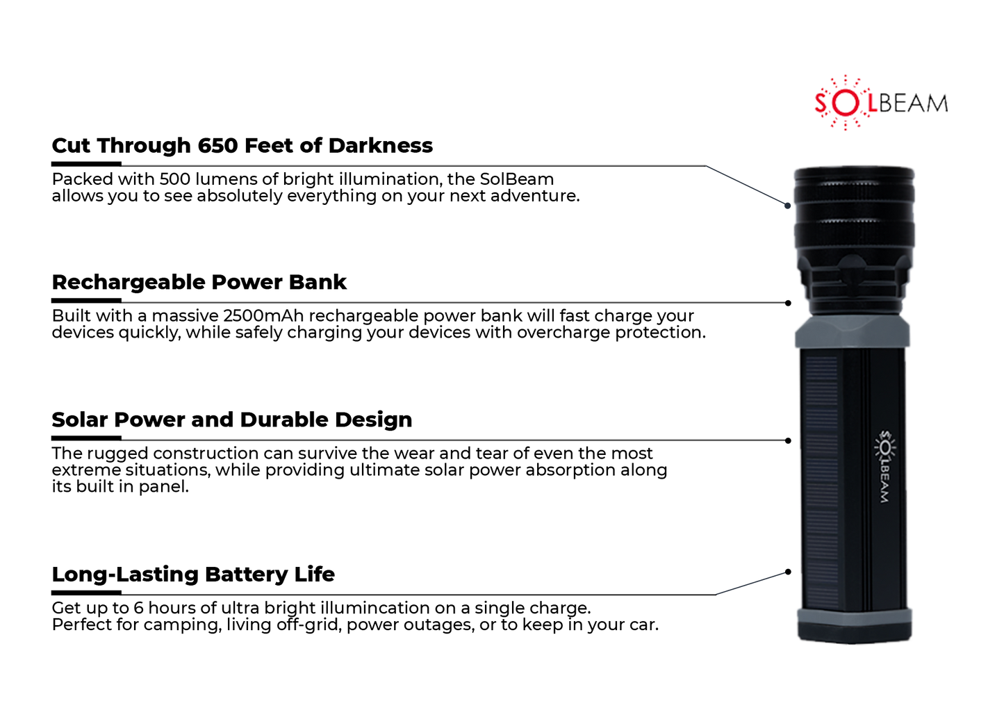 Power Bank + Powerful Flashlight SolBeam